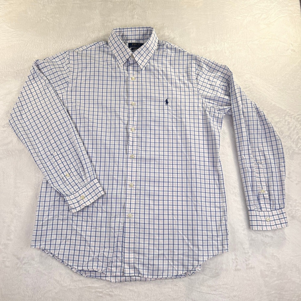 Polo Ralph Lauren Button Down Shirt Mens‎ L Blue White Performance Classic Fit